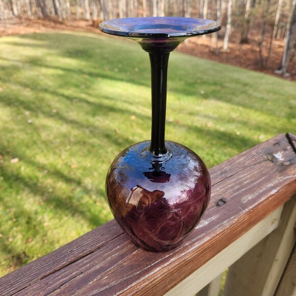 Empoli Optic Purple Amethyst Goblet Italy Art Glass Wine Water Vintage MCM 8.25" - Picture 5 of 5